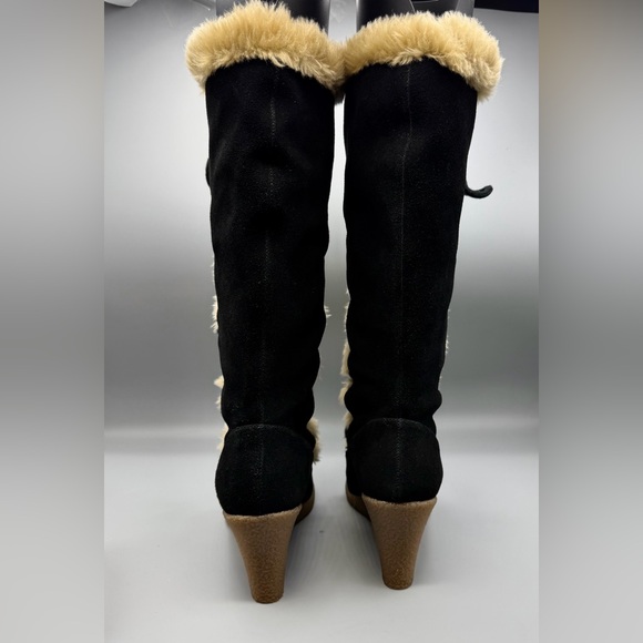 Nine West Tall Wedge Boots Black Faux Fur Lace Up Women’s Size 8M - Picture 3 of 6